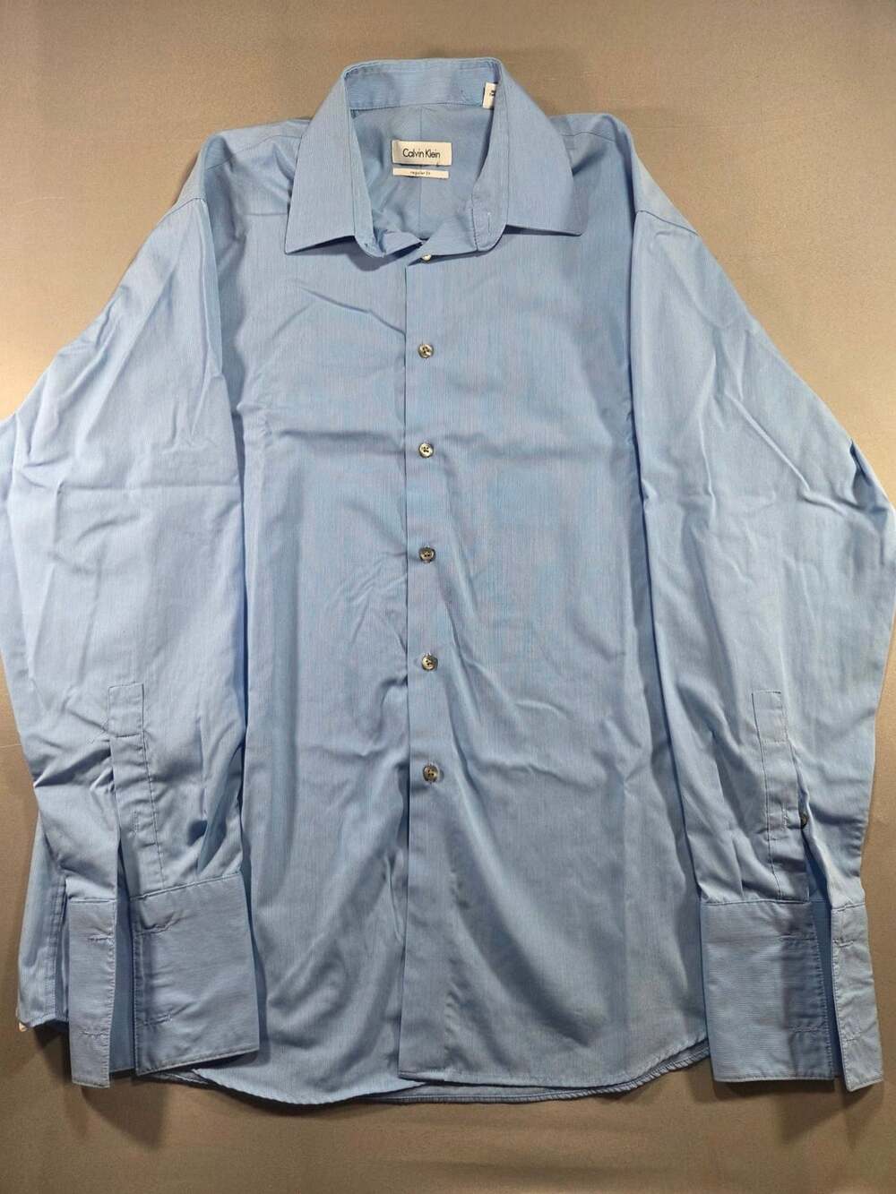 Calvin Klein Dress Shirt Size 16.5 32/33 Blue Striped Long Sleeve